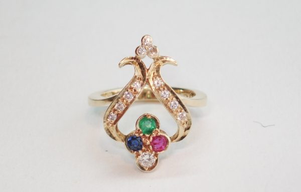 Vintage Ruby, Sapphire, Emerald and Diamond Ring