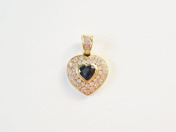 Vintage Sapphire & Diamond Heart Pendant