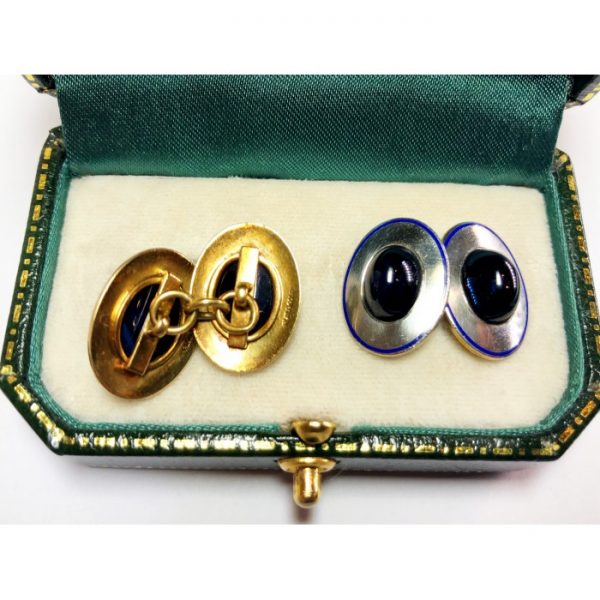 Vintage Sapphire & Enamel Gold Cufflinks