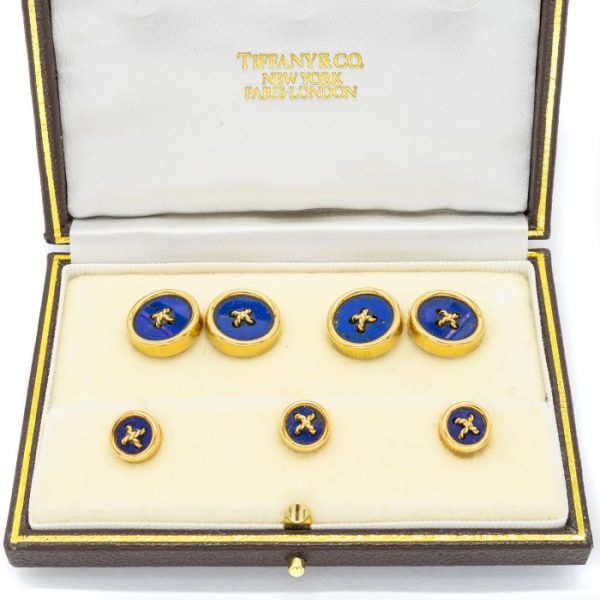 Vintage Tiffany & Co. Lapis Lazuli Gold Button Dress Set