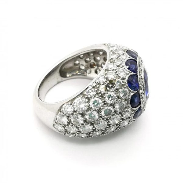 Sapphire Diamond Bombe Platinum Ring