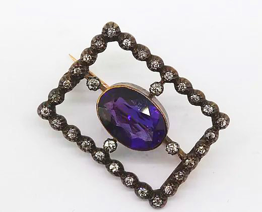 Antique Georgian Amethyst and Diamond Brooch, Silver and Gold, c.1830