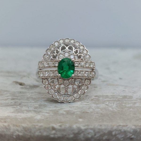 Zambian Emerald and Diamond Ring, 18ct White Gold - Jewellery Discovery