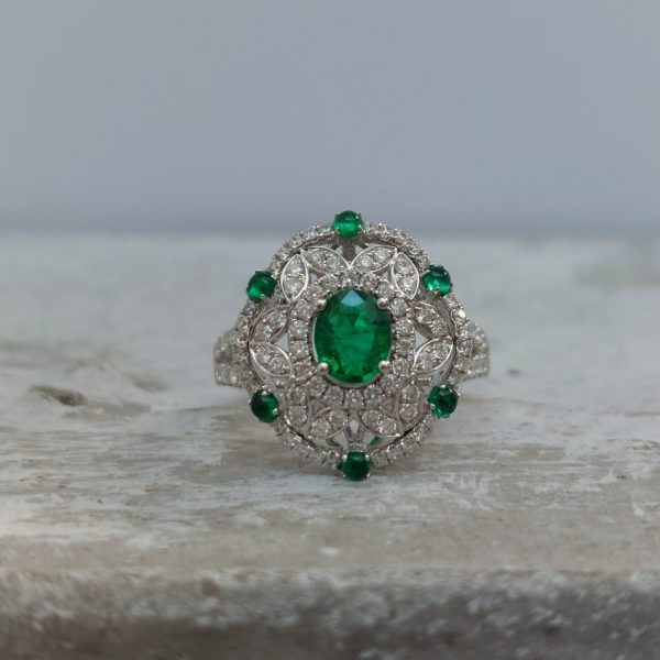 Zambian Emerald and Diamond Dress Ring, 18ct White Gold