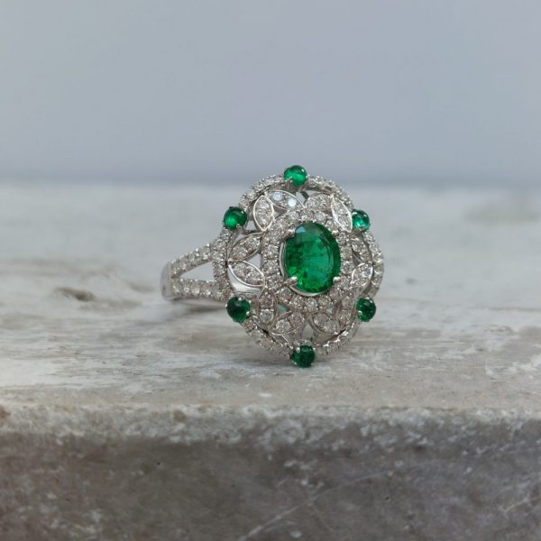Zambian Emerald and Diamond Dress Ring, 18ct White Gold