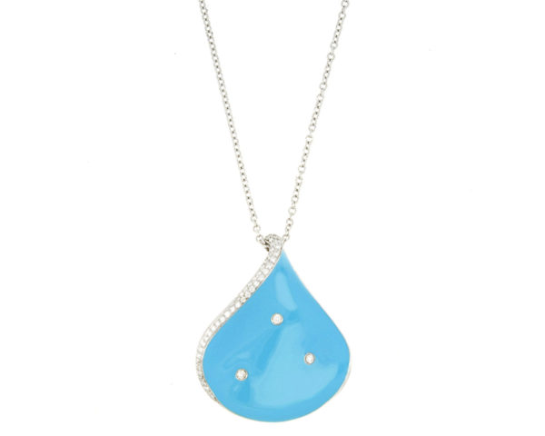 Blue enamel and Diamond Set Necklace in 18ct White Gold