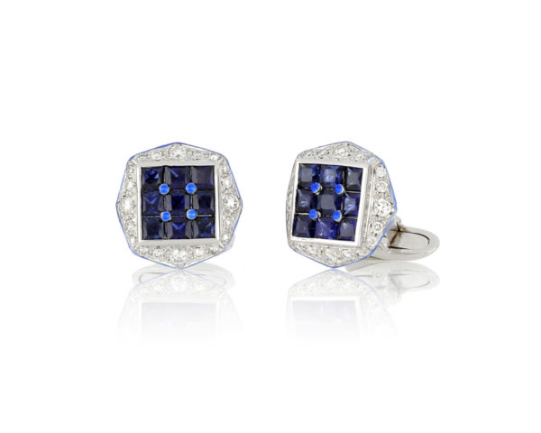 Sapphire and Diamond Set Cufflinks, 18ct White Gold