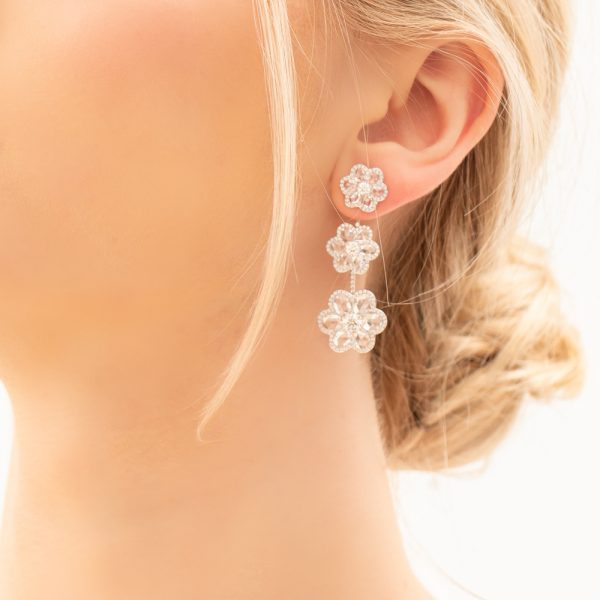 Rose Cut Diamond Floral Drop Earrings, 10.11 carats