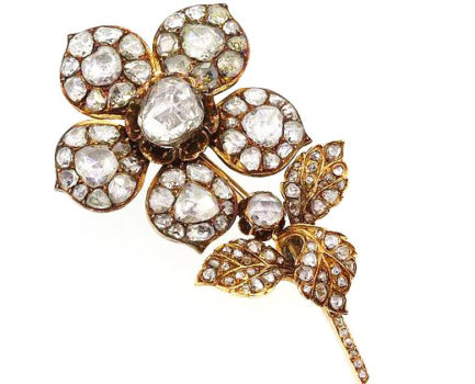 Antique Victorian Rose Cut Diamond Floral Brooch, set in Silver and Gold