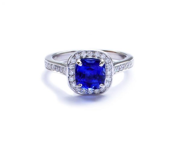 Sapphire and Diamond Cluster Ring, 2.14 carat total, 18ct White Gold