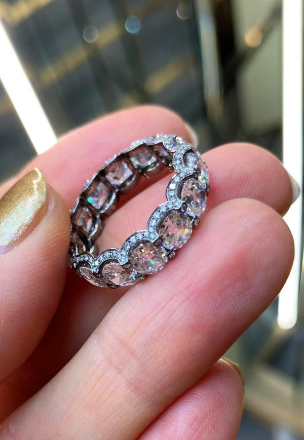 Old Mine Cut Diamond Full Eternity Ring, 5.57 carat total, 18ct Black Gold