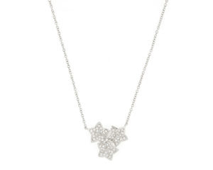 Diamond Set Triple Leaf Necklace, 18ct White Gold