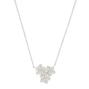 Diamond Set Triple Leaf Necklace, 18ct White Gold