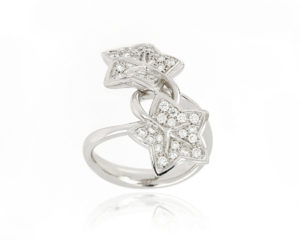 Diamond Set Double Leaf Dress Ring, 18ct White Gold