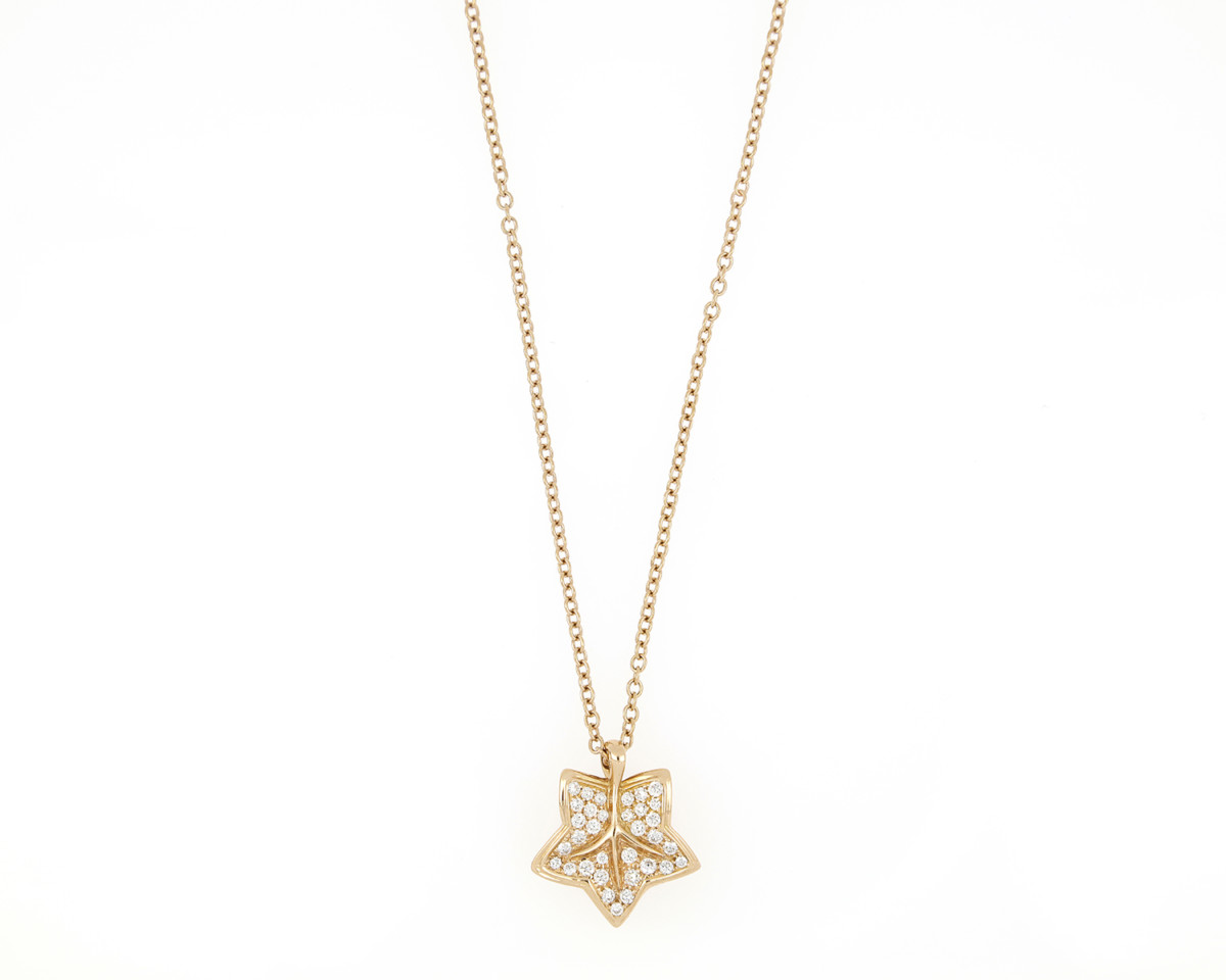 Diamond Set Leaf Pendant Necklace, 18ct Yellow Gold - Jewellery Discovery