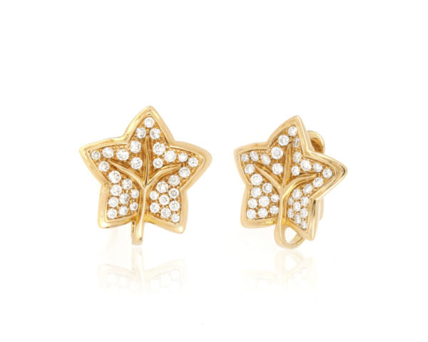 Diamond Set Leaf Earrings in 18ct Yellow Gold