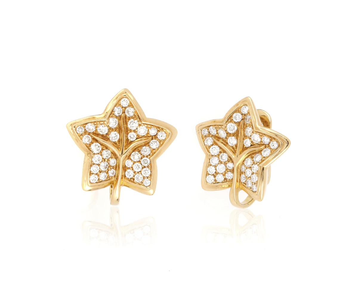 Diamond Set Leaf Earrings in 18ct Yellow Gold - Jewellery Discovery