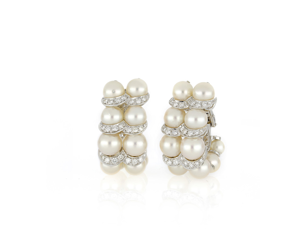 Fine Pearl and Diamond Double Row Earrings - Jewellery Discovery
