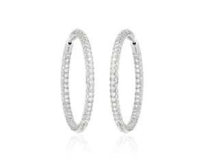 Diamond Set Hoop Earrings, 18ct White Gold