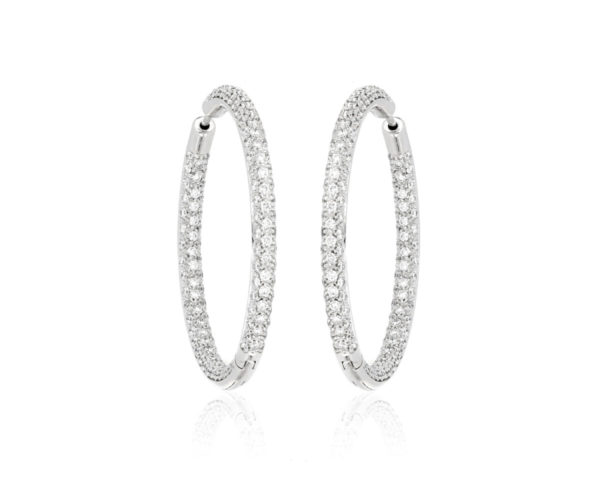 Diamond Set Hoop Earrings, 18ct White Gold