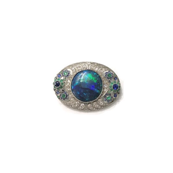 Antique Art Deco Black Opal Diamond Brooch
