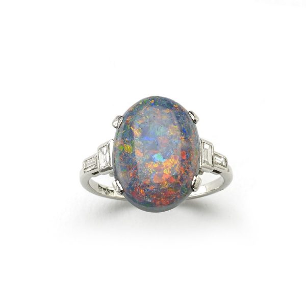 Antique Art Deco Black Opal & Diamond Ring