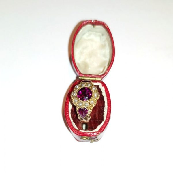 Antique Georgian Garnet Pearl Gold Ring