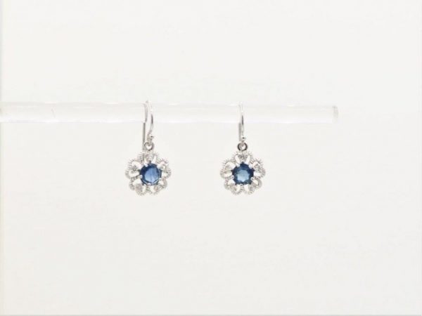 Antique Style Sapphire & Diamond White Gold Earrings