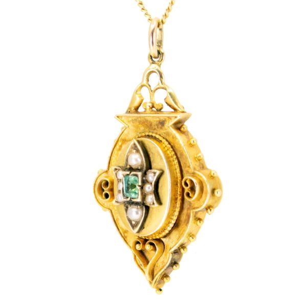 Antique Victorian Emerald & Pearl Gold Pendant