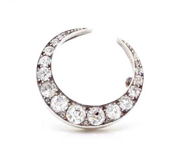 Antique diamond crescent brooch