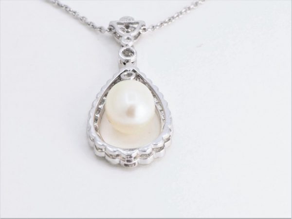 Belle Epoque Style Pearl & Diamond Pendant Necklace