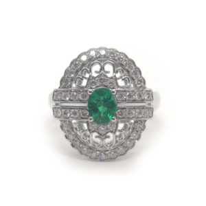 Zambian Emerald and Diamond Ring, 18ct White Gold