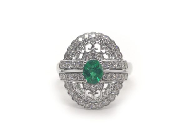 Zambian Emerald and Diamond Ring, 18ct White Gold