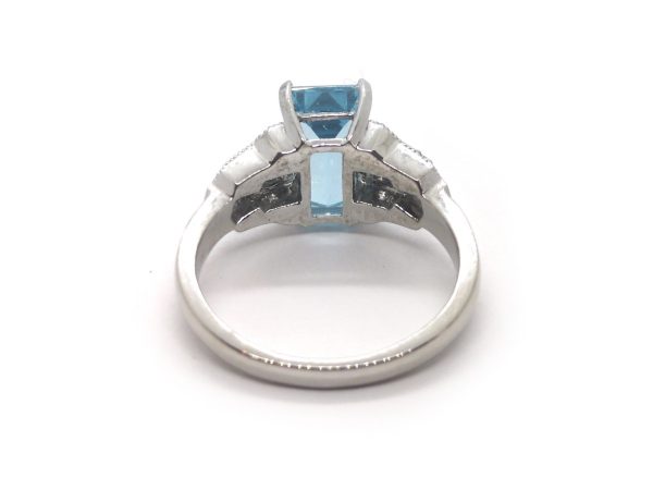Emerald Cut Aquamarine and Diamond Dress Ring, Platinum