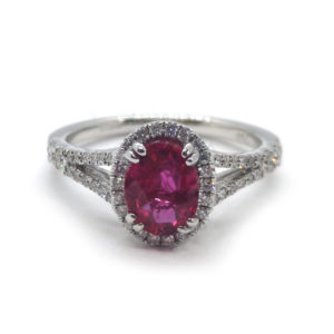 1.44ct Burma Ruby and Diamond Cluster Ring, 18ct Gold