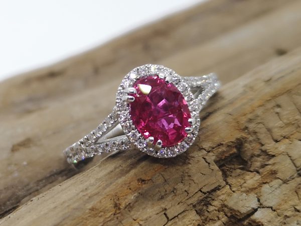 Burma Ruby and Diamond Cluster Engagement Ring in 18ct Gold - Jewellery ...