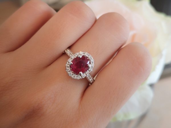 1.58ct Burma Ruby and Diamond Cluster Ring, 18ct Gold