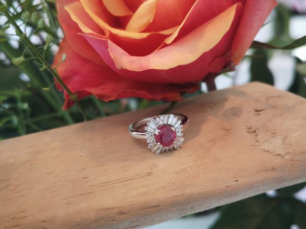 1.73ct Ruby and Diamond Fancy Cluster Ring