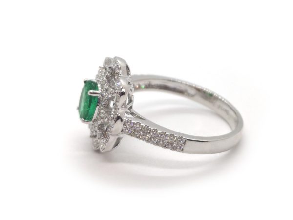 Emerald and Diamond Flower Cluster Ring, 18ct White Gold