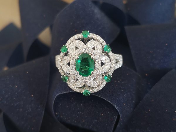 Zambian Emerald and Diamond Dress Ring, 18ct White Gold