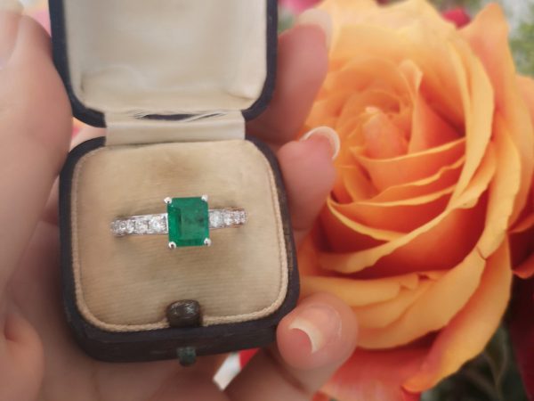 Columbian Emerald and Diamond Engagement Ring, 18ct White Gold