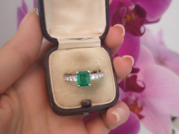 Columbian Emerald and Diamond Engagement Ring, 18ct White Gold