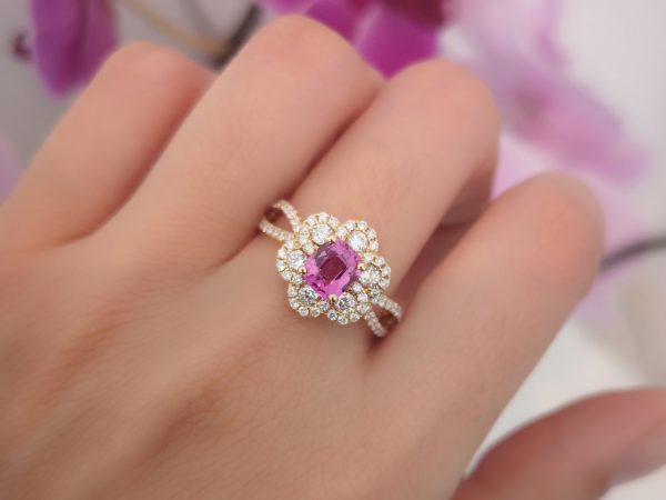 Pink Sapphire and Diamond Flower Cluster Ring, 18ct Gold