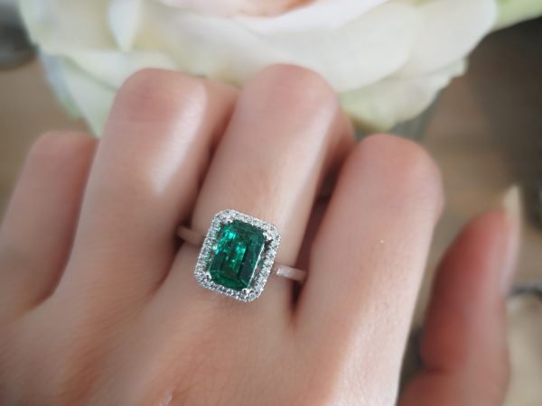 Emerald and Diamond Dress Ring, 18ct White Gold