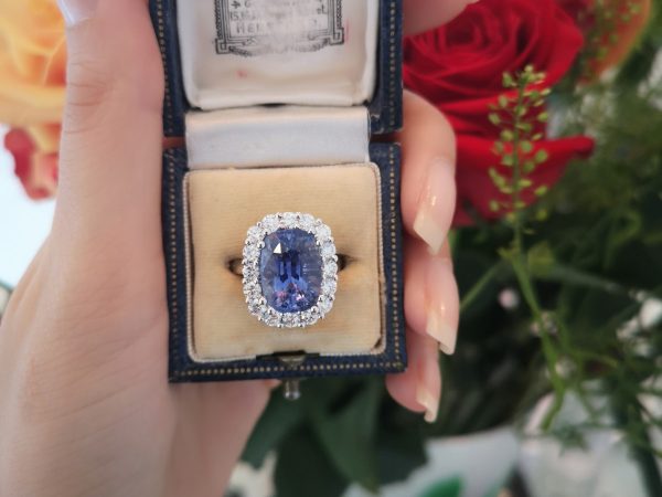 Sri Lankan Sapphire and Diamond Cluster Ring, 8.77ct