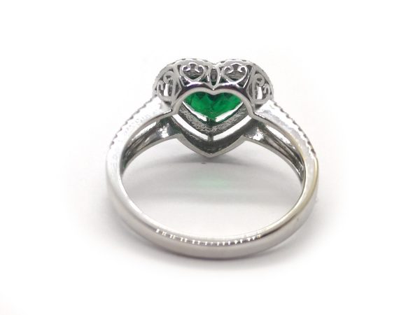 Heart Shaped Emerald and Diamond Engagement Ring in 18ct White Gold