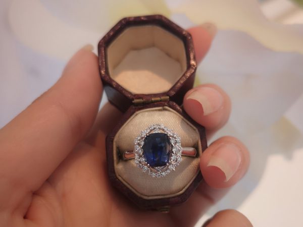 Vivid Blue Sapphire and Diamond Engagement Ring, 3.22ct