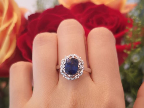 Vivid Blue Sapphire and Diamond Engagement Ring, 3.22ct