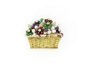 18ct Yellow Gold Gem Set 'Basket of Flowers' Brooch