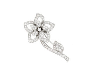 Diamond Set Flower Brooch in 18ct White Gold